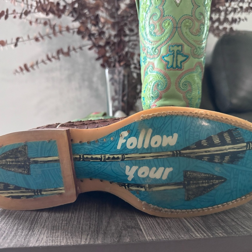 Tin Haul Tan and Green Western Boots